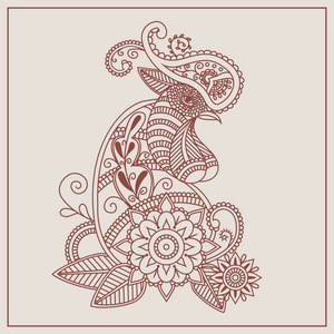 矢量 mehendi。指甲花公鸡