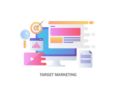 面向观众的数字策略, 目标营销平面设计彩色矢量白色背景