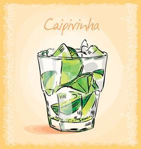 caipirinha 鸡尾酒的矢量素描图解