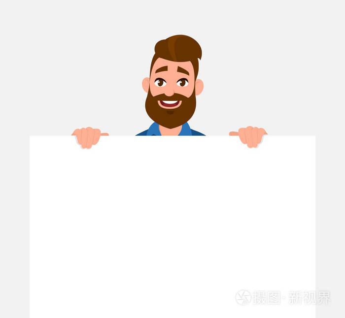 快乐的年轻人举行/显示/显示空白板/横幅/海报.