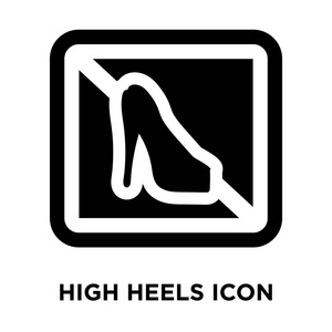 高脚跟图标矢量隔离在白色背景, 标志概念的高跟鞋标志在透明的背景, 充满黑色符号