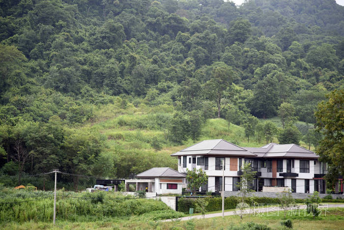 在森林中间的房子.山中森林中间的一座房子