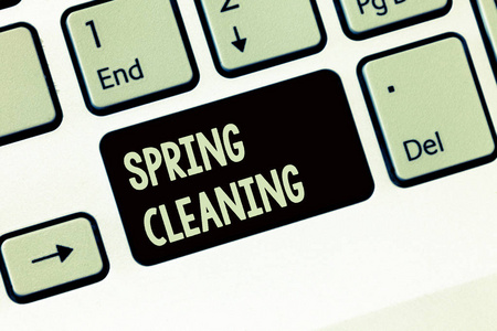 手写文字书写弹簧清洗。春季全面清洁住宅的概念意义实践