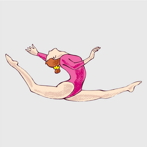 式节奏艺术体操运动员, 手绘.插图的女孩做艺术体操, 运动矢量图标.