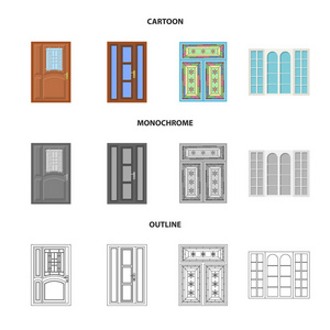 门和前符号的孤立对象。股票的门和木质矢量图标集