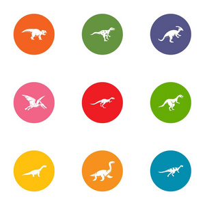 恐龙与史前时期集合图标在卡通, 平面式矢量符号股票插画网站一颗坠落