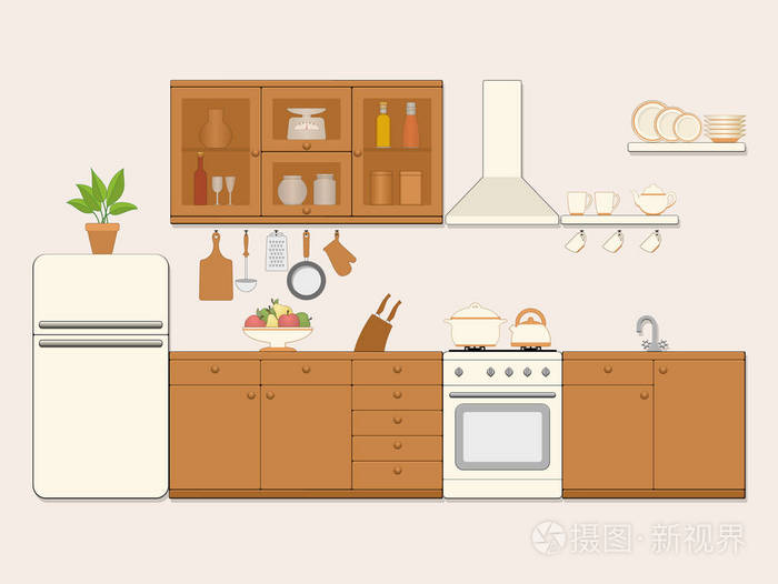 厨房内饰.矢量图