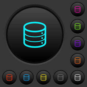 在深灰色背景上具有生动颜色图标的单个数据库深色按钮