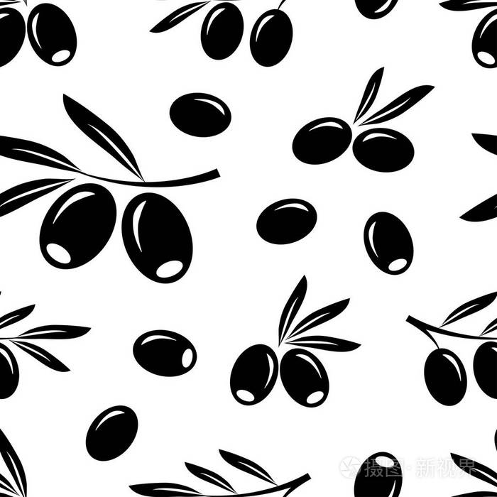 在透明的背景下, 黑色橄榄的无缝图案.矢量插图