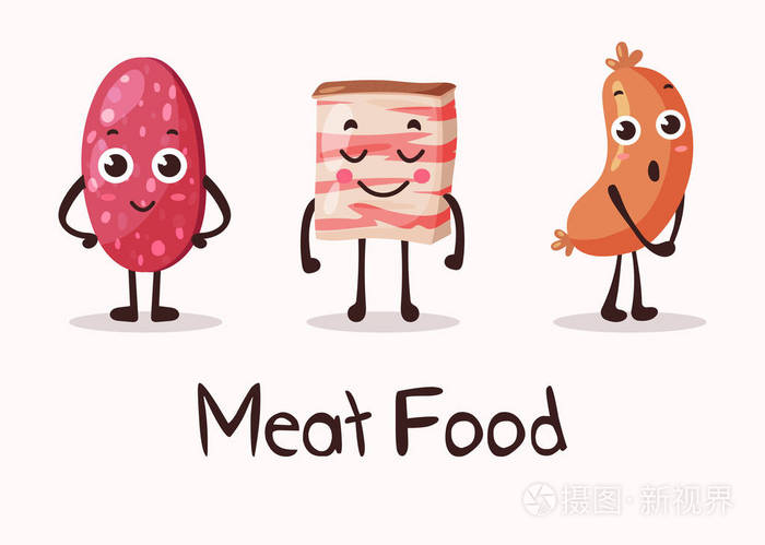卡通笑脸与肉类食品