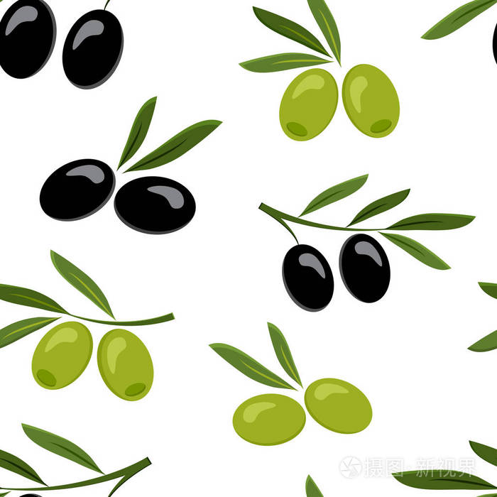 黑色和绿色橄榄的无缝图案.矢量插图