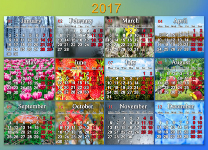 对十二个照片的自然英语 2017 年日历