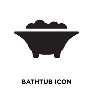浴缸图标矢量隔离在白色背景上, 标志概念的浴缸标志上透明背景, 实心黑色符号