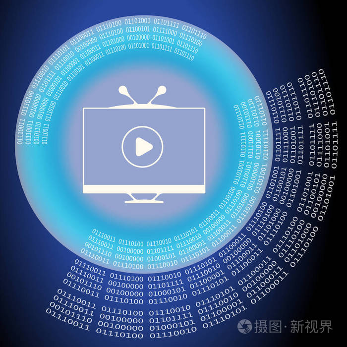 与圆形的二进制代码和电视图标矢量抽象背景