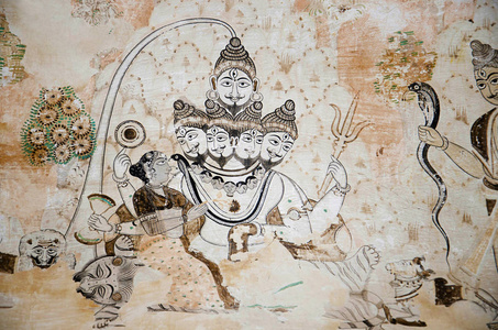 天花板上的神话画。纳拉扬寺。Orchha。中央邦。印度