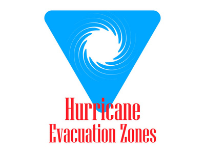 飓风疏散区。警告路标, 孤立的蓝色三角形。矢量插图