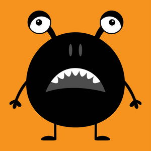 可爱的黑色剪影怪物图标.万圣节快乐.卡通色彩缤纷吓人的滑稽人物