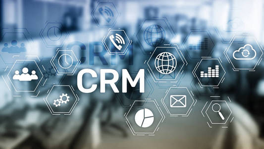 基于抽象模糊背景的 crm,客户关系管理系统概念照片