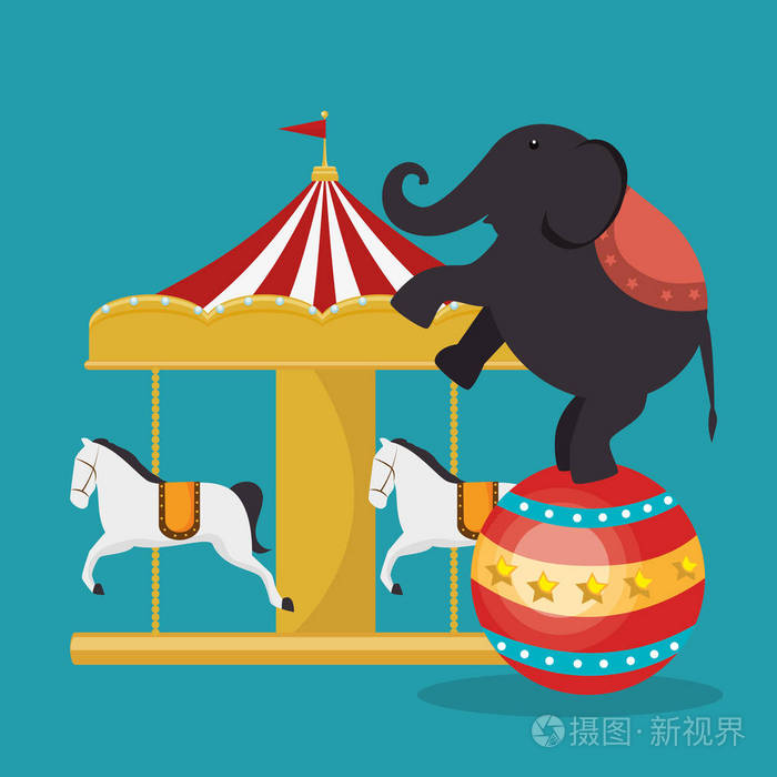 大象马戏团展示图标矢量插画设计