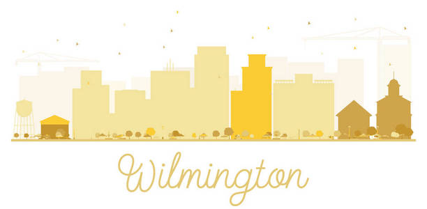 威尔明顿市金色的天际线轮廓图片