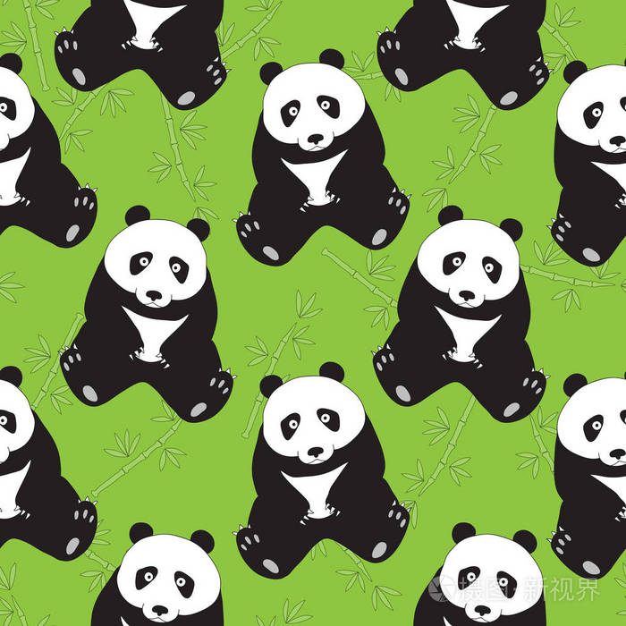 无缝的抽象图案,和手绘的可爱熊猫