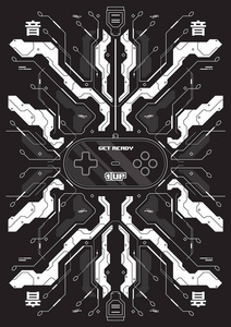 赛博朋未来的海报与复古游戏元素。技术抽象海报模板。网络和印刷品的现代传单