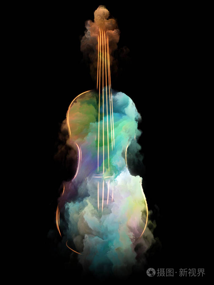 背景由小提琴和抽象彩色颜料组成, 适合在乐器,旋律,声音,表演艺术和