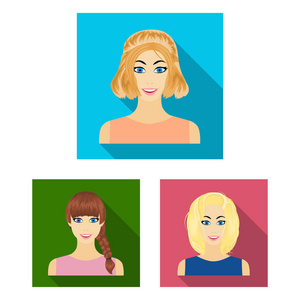 类型的女性发型扁平图标集合中的设计。女性矢量符号股票的外观 web 插图