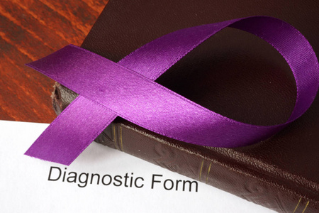 胰腺癌诊断。在一本书上认识紫色丝带