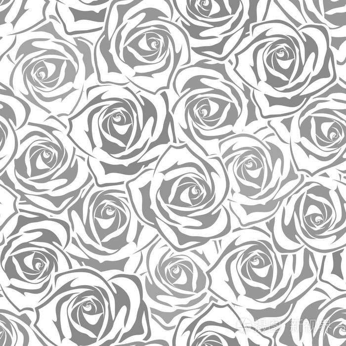 无缝模式与灰色和白色的玫瑰花.矢量图