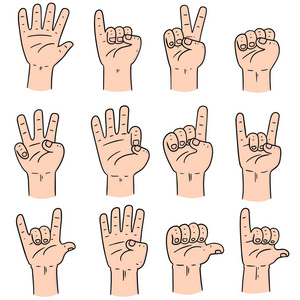 向量集的卡通手食指卡通手表情卡通制作沉默标志卡通手指头向下矢量图