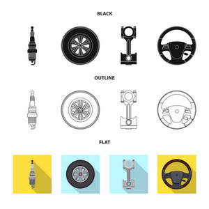 自动和部件符号的矢量说明。汽车和汽车股票矢量图集