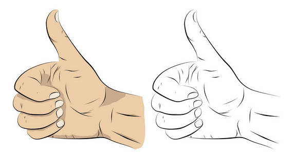程式化卡通人物.手腕.姿态.大拇指.大纲和填充照片