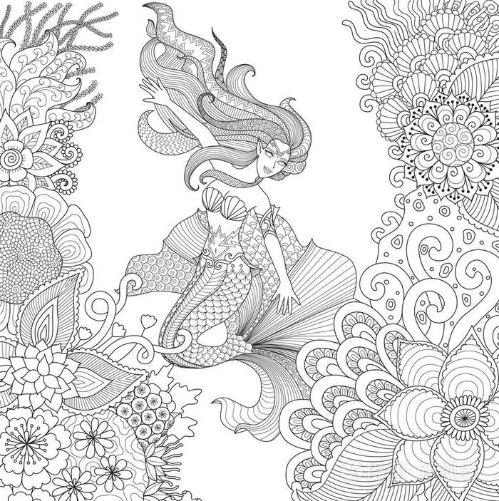 美人鱼游泳之间美丽的珊瑚插画-正版商用图片0tbrv3-摄图新视界