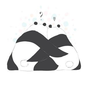 两只可爱的拥抱熊猫爱情矢量手绘插图.美丽的动物设计元素照片