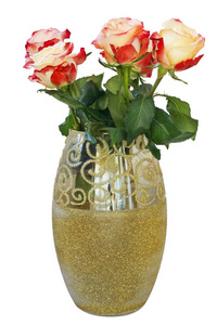 金花瓶中的玫瑰