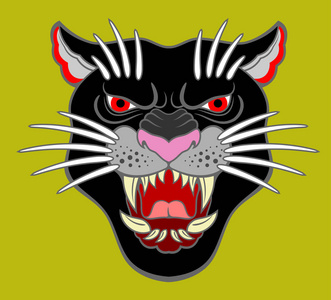 一个黑豹的形象, 一个笑嘻嘻的嘴。绘画在老学校纹身的样式