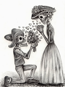 艺术夫妇头骨日死亡.纸手铅笔画蜗牛,铅笔画素描小河马与青蛙.