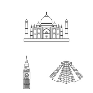 不同国家的景点为设计设置集合中的图标。著名建筑矢量符号股票网站插图