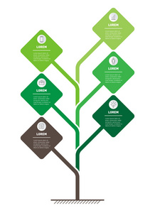 具有选项的垂直业务演示概念。媒介图表技术或教育过程以步。树的网页模板, 信息图表或图表与图标