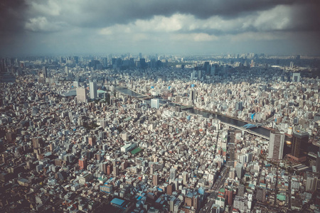 日本东京城市天际线全景鸟瞰图