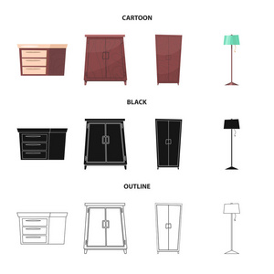 家具和公寓符号的孤立对象。一套家具和家庭股票符号的网站
