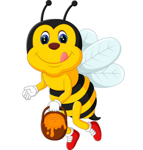 可爱的蜜蜂卡通插图的飞行