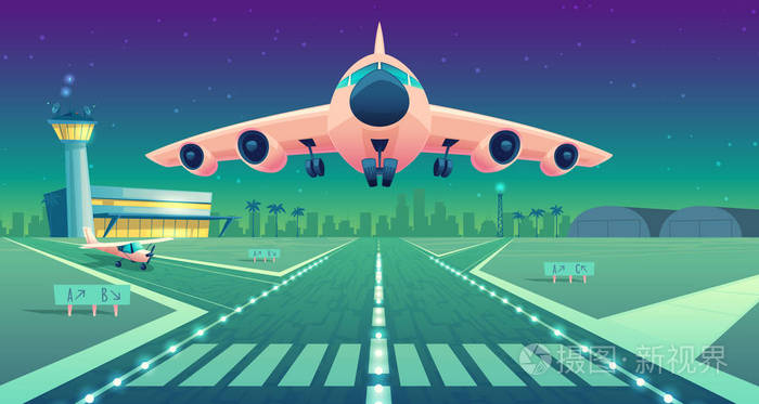 矢量卡通白色客机, 喷气机飞越跑道