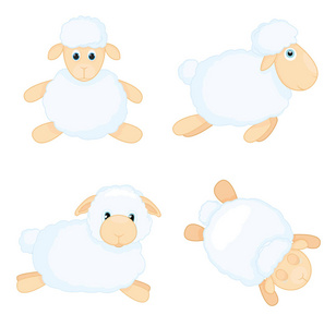 在白色背景上孤立的卡通风格的羊。羊在不同的姿势。矢量图