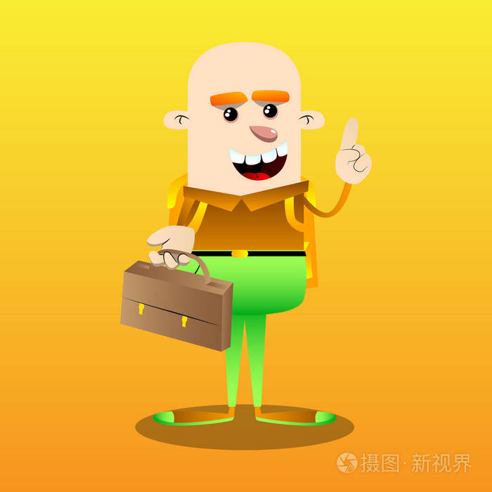 小学生拿着手提箱, 并提出了一个要点.矢量卡通人物插画