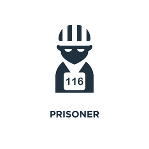 囚犯图标。黑色填充矢量图。在白色背景上的囚犯符号。可用于网络和移动