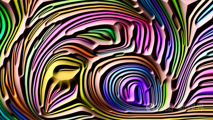 彩色浮雕3d 渲染的抽象设计基于自然形态,艺术造型,设计与装饰的几何