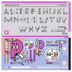 丰富多彩的复古字母的矢量。独特的字体设计和插图模板的技术和机器人风格。海报和标题出版物的版式