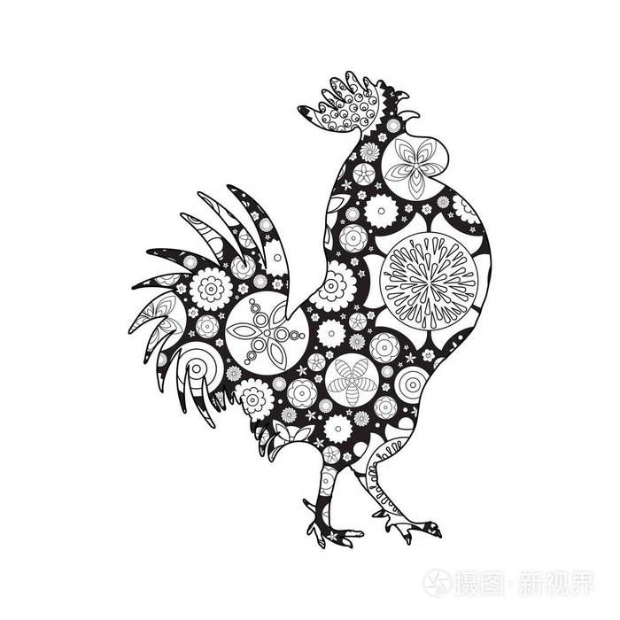 花卉装饰的公鸡